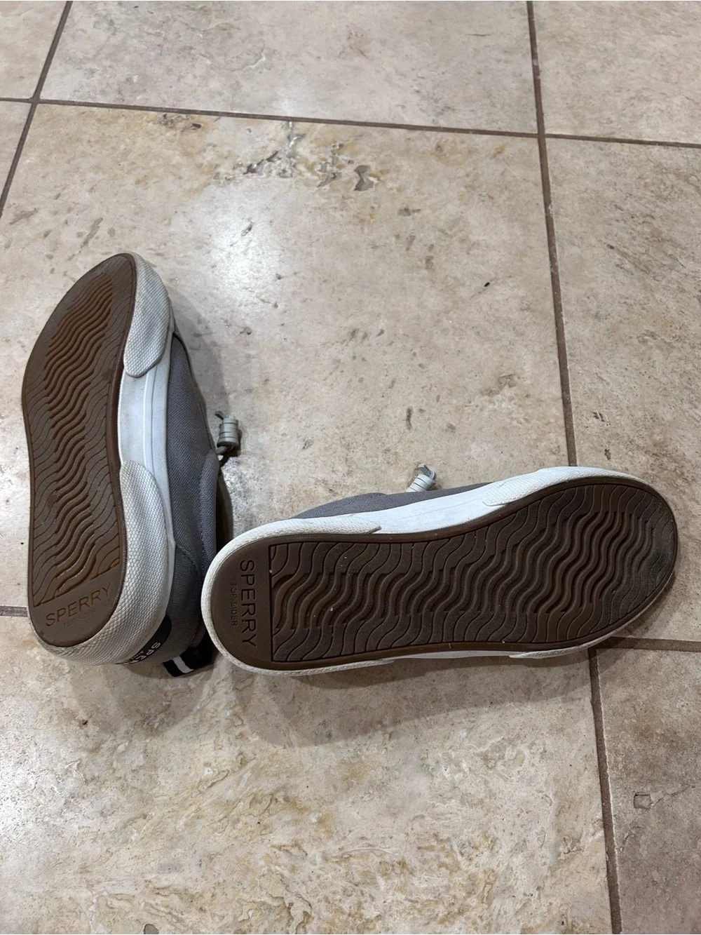 Sperry Men's Gray Canvas Boat Shoes with White Laces